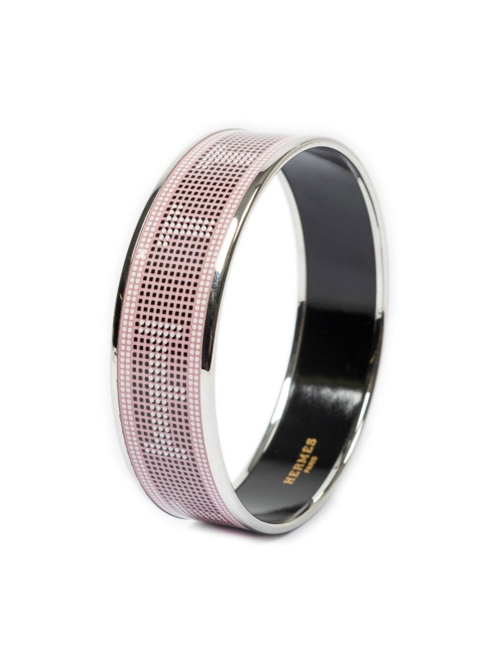 Hermes Enamel Bangle Pink Logo Motif Bracelet